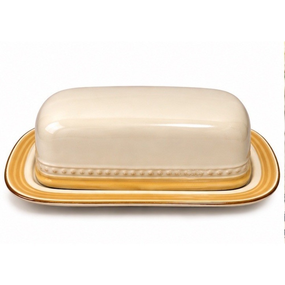 Vintage Johann Haviland Crowning Fashion Japan Covered Butter Dish Cream Tan